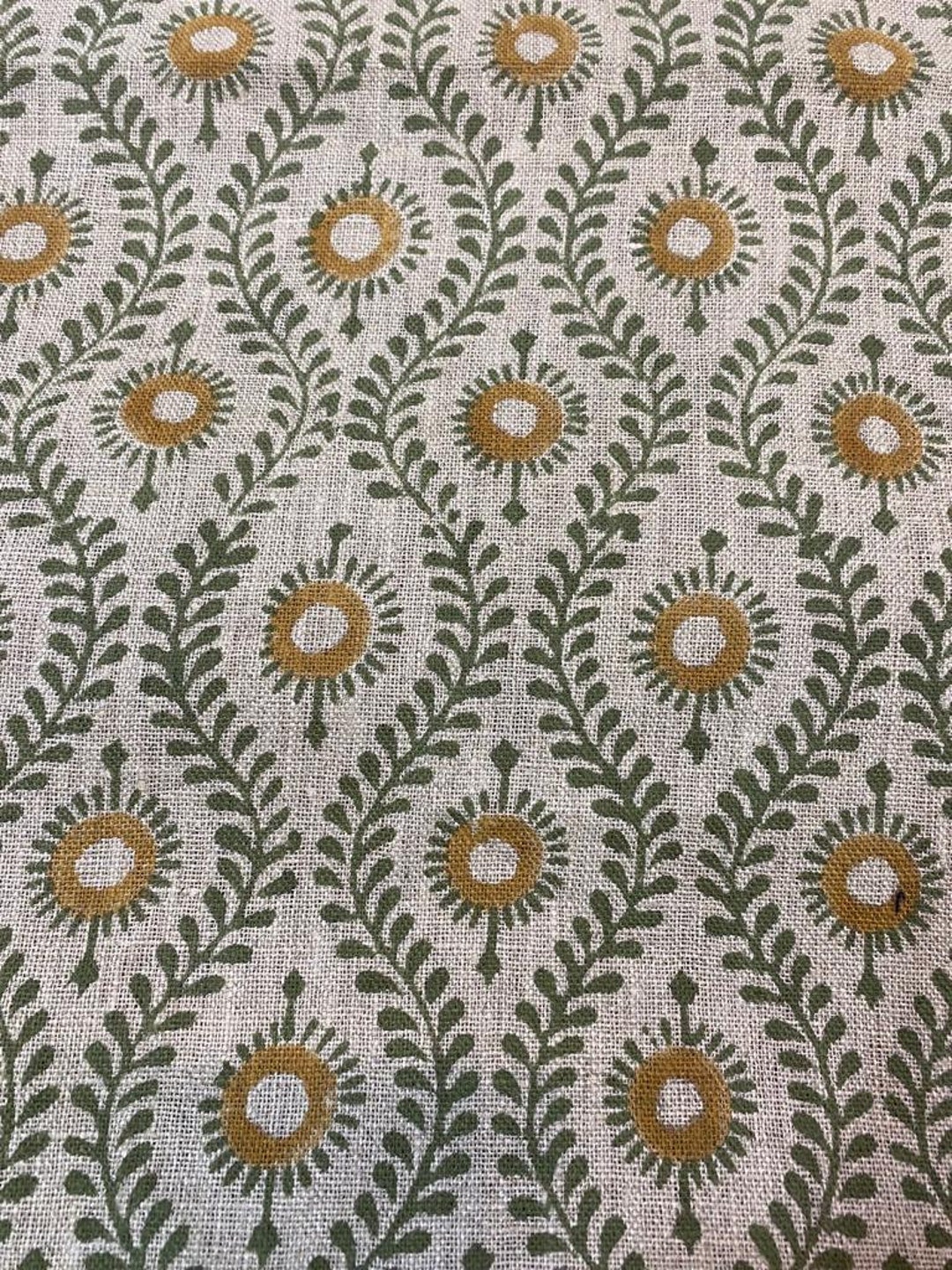 SHARRA || Handloom Linen Fabric Linen Fabric Flower Olive Green With ...