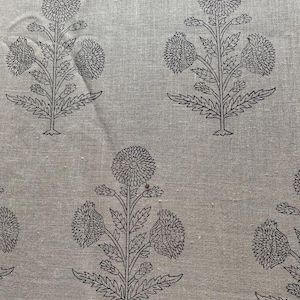 AMITAB//Handloom Linen Fabric - Flower Outline  block print fabric   - best for Upholstery , cushion cover , sofa/chair cover , and other