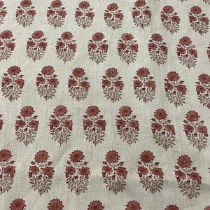 MUGHAL FLOWER// Indian Hand Block Print Fabric, Indian Linen Fabric, Block Print Fabric, Designer Floral Printing Fabric, Upholstery fabric,