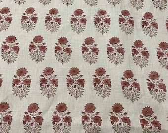 MUGHAL FLOWER// Indian Hand Block Print Fabric, Indian Linen Fabric, Block Print Fabric, Designer Floral Printing Fabric, Upholstery fabric,
