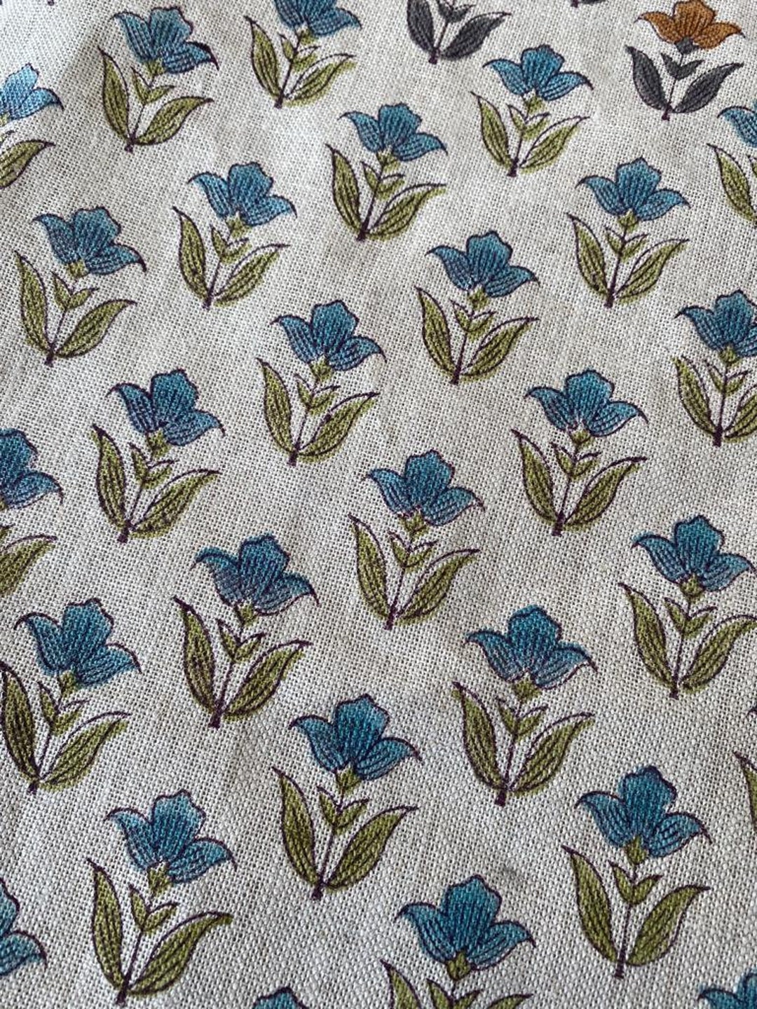 Small Flower Block Print Handloom Linen Fabric ,upholstery Fabric ...