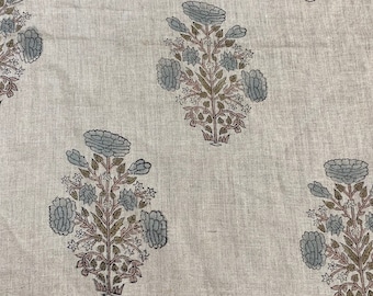 LILLIAN// Hand Block Printed Linen Fabric , Home Decor Best Linen Fabric for decor, pillows ,upholstery, curtain, Table Cloth, Natural Linen