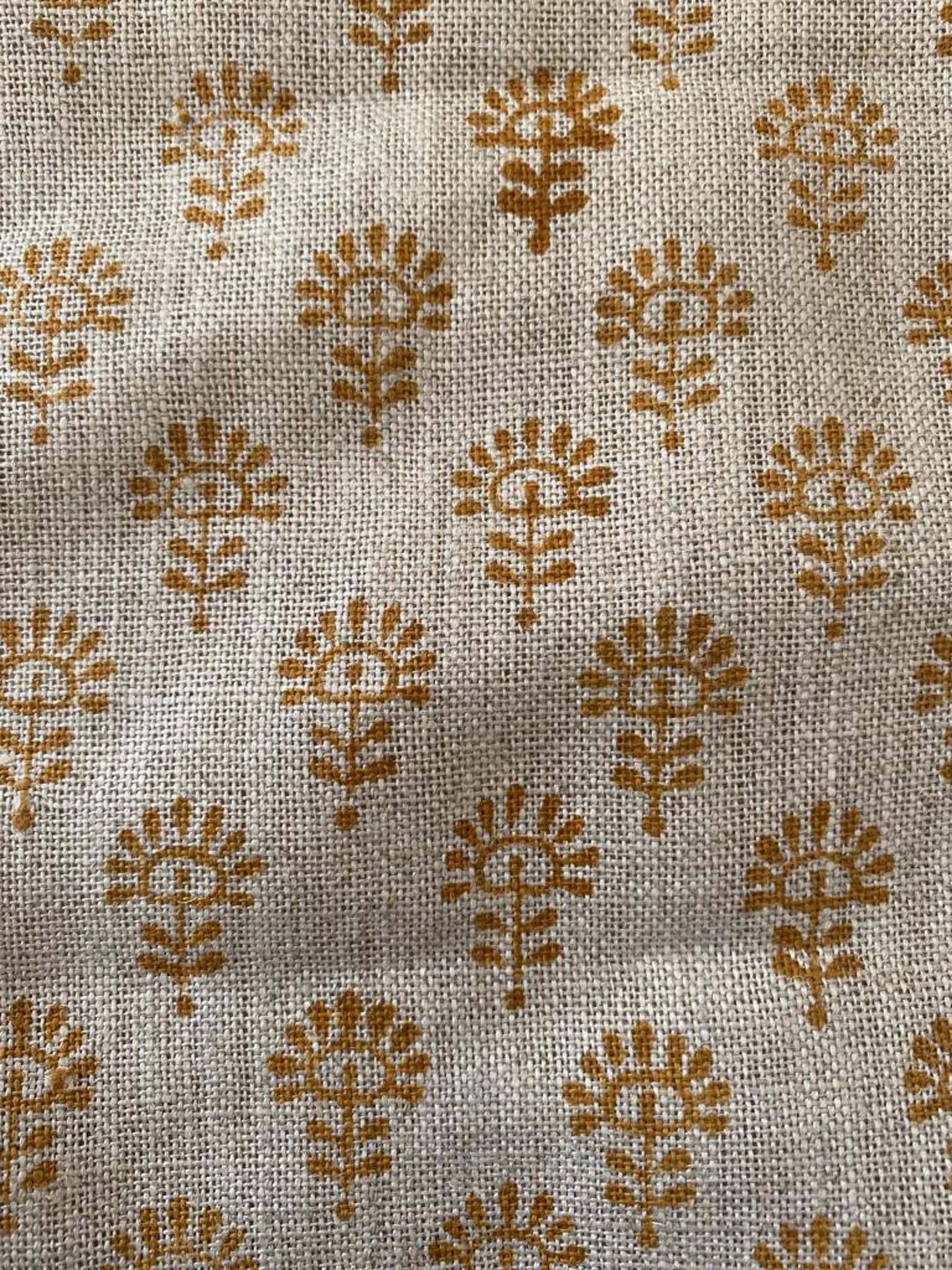 Handloom Linen, Block Print Thick Linen Fabric Brown Floral Block Print Upholstery Fabric