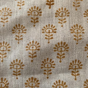 Handloom linen, Block Print Thick Linen Fabric | Brown Floral Block Print Upholstery Fabric, pillow cover fabric, Curtain  Linen By The Yard