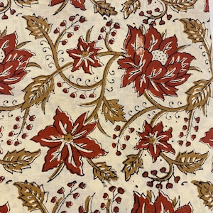 Beautiful Hand Block Printed Fabric, Cotton Fabric, Indian Fabric, fabric by yard, Block Printed Cotton womens clothing