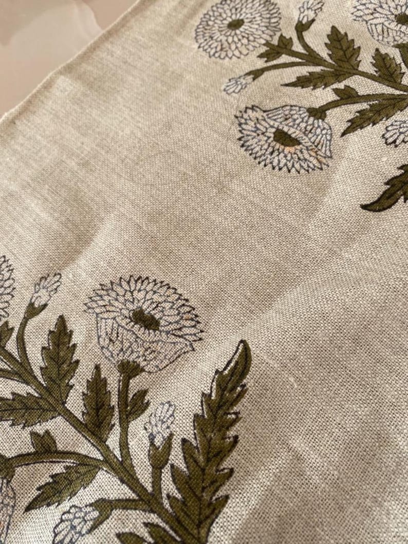 Handloom Linen Fabric -white Flower Block Print Fabric - Best for ...