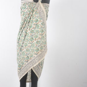 Jari Border Hand Block Print Scarves Indian Cotton Sarong Decorative Handmade Cotton Beach Pareo, Printed Sarong,Swim Wear Personalized Gift