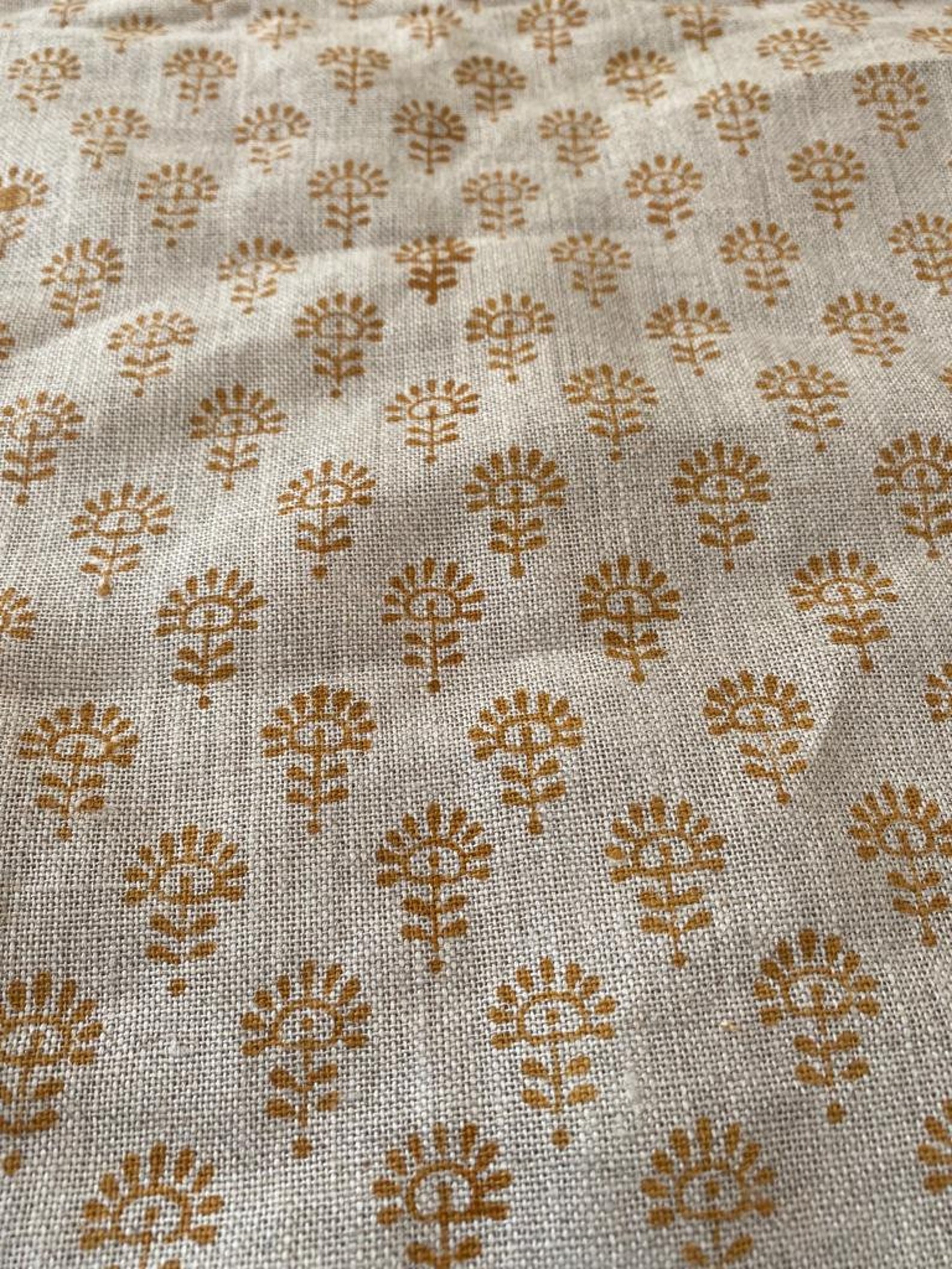 Handloom Linen, Block Print Thick Linen Fabric Brown Floral Block Print Upholstery Fabric