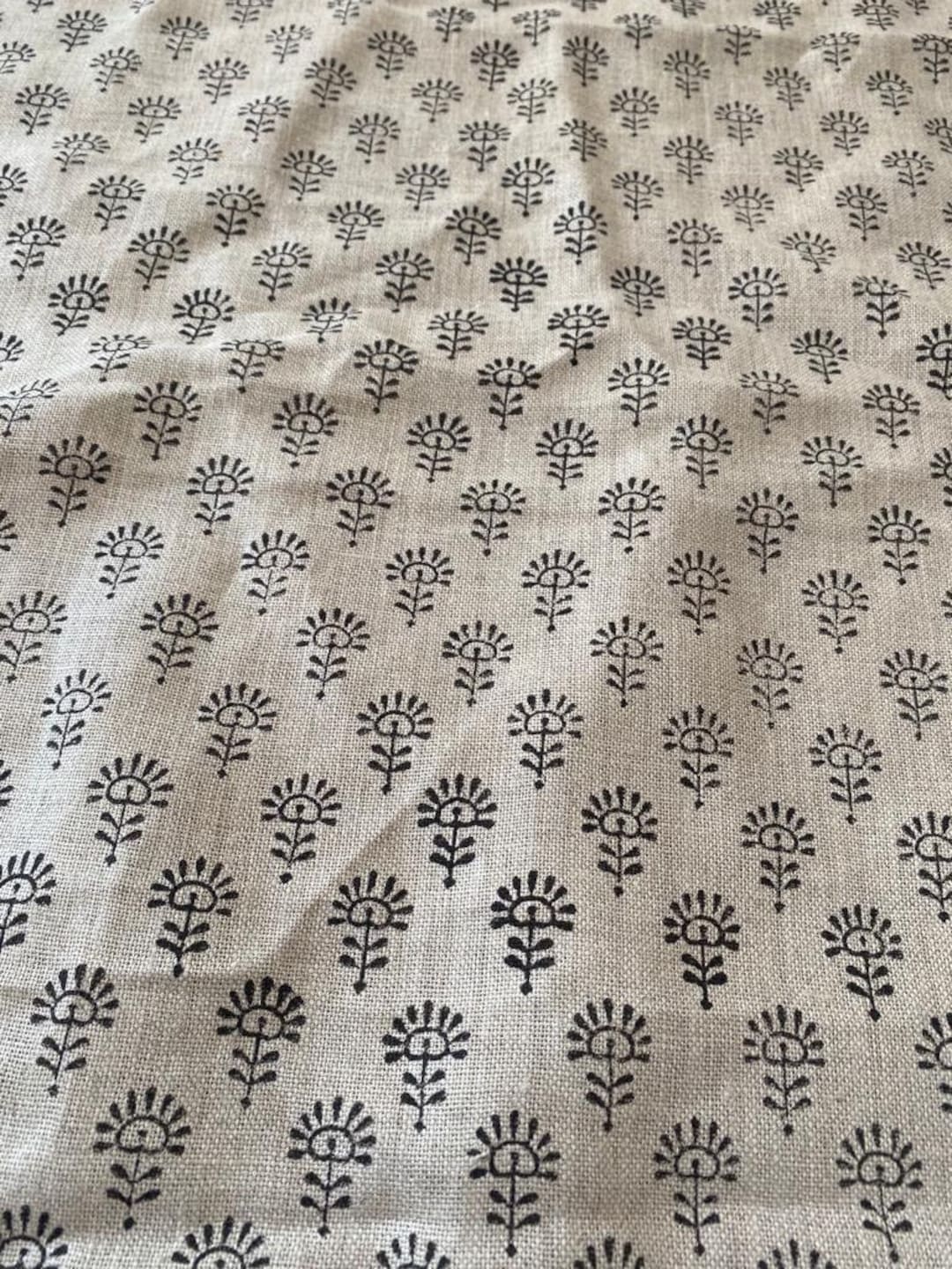 Handloom Linen, Block Print Thick Linen Fabric Brown Floral Block Print Upholstery Fabric