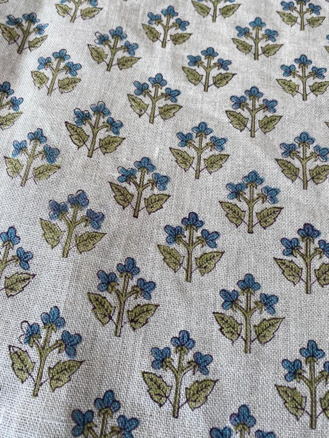 Small Flower Block Print Handloom Linen Fabric ,upholstery Fabric ...
