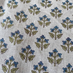 Small Flower Block Print  Handloom Linen Fabric  ,upholstery Fabric, pillow Cover Fabric, Thick fabric natural linen