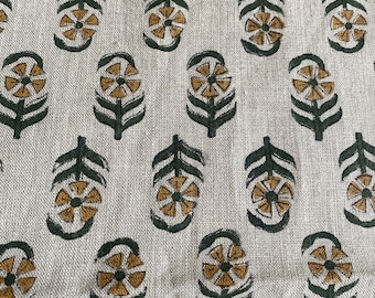 58" inches Hand Block Printed Linen Fabric , Home Decor Best Linen Fabric for decor, pillows ,upholstery, curtain