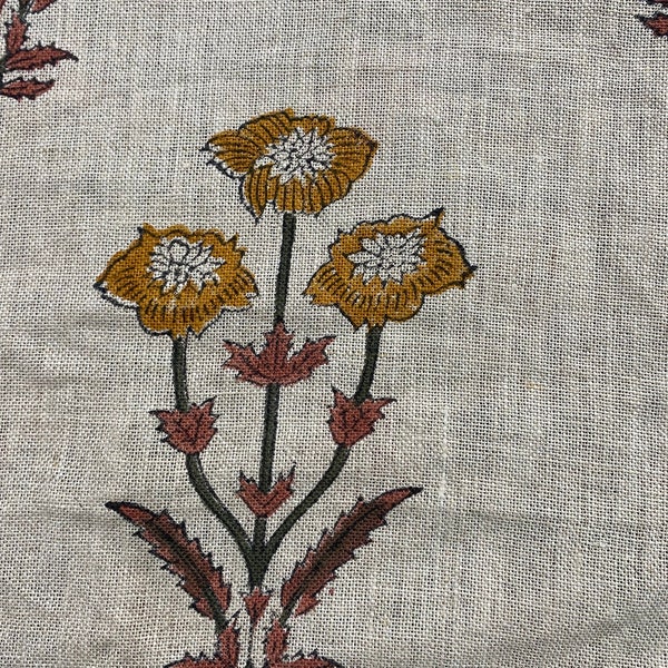 ANNA// Hand Block Printed Linen Fabric , Home Decor Best Linen Fabric for decor, pillows ,upholstery, curtain