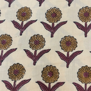 Hand Block Druck, Blumendruck, weicher Baumwollstoff, Stoff moderne Blumen Stoff indischer Druck Stoff Frauen Kleid Stoff, Home Decor Stoff,