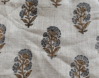 BAILY// Block Print Handloom Linen Fabric Upholstery Fabric, Pillow Cover Fabric, Curtains ,Craft Use Fabric, Home Decor fabric,