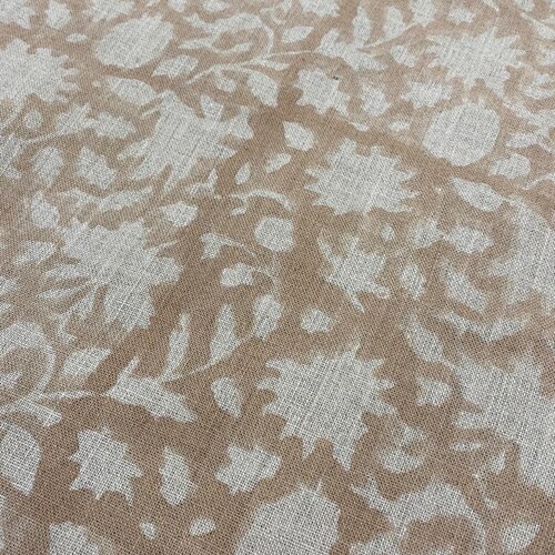 Block Print Handloom Linen Fabric Linen Fabric Flower Tan Etsy