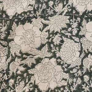 HUNNY // Tela india con estampado de bloques a mano, tela de lino india, tela con estampado de bloques, tela con estampado floral de diseñador, tela para tapicería, almohada
