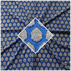 Beautiful Hand Block Printed Blue Fabric, Cotton Fabric, Indian Fabric, fabric by yard, Block Printed Cotton womens clothing robe
