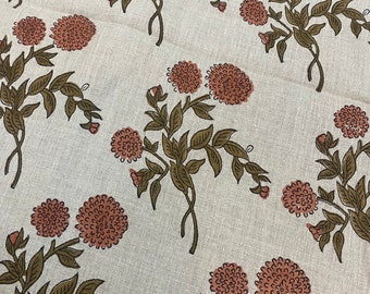 ZOE// Indian Hand Block Print Fabric, Indian Linen Fabric, Block Print Fabric, Designer Floral Printing Fabric, Upholstery fabric,