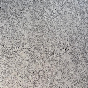 JALL//Handloom Linen Fabric - Flower Outline  block print fabric ,best for Upholstery cushion cover , sofa/chair cover , and other crafts