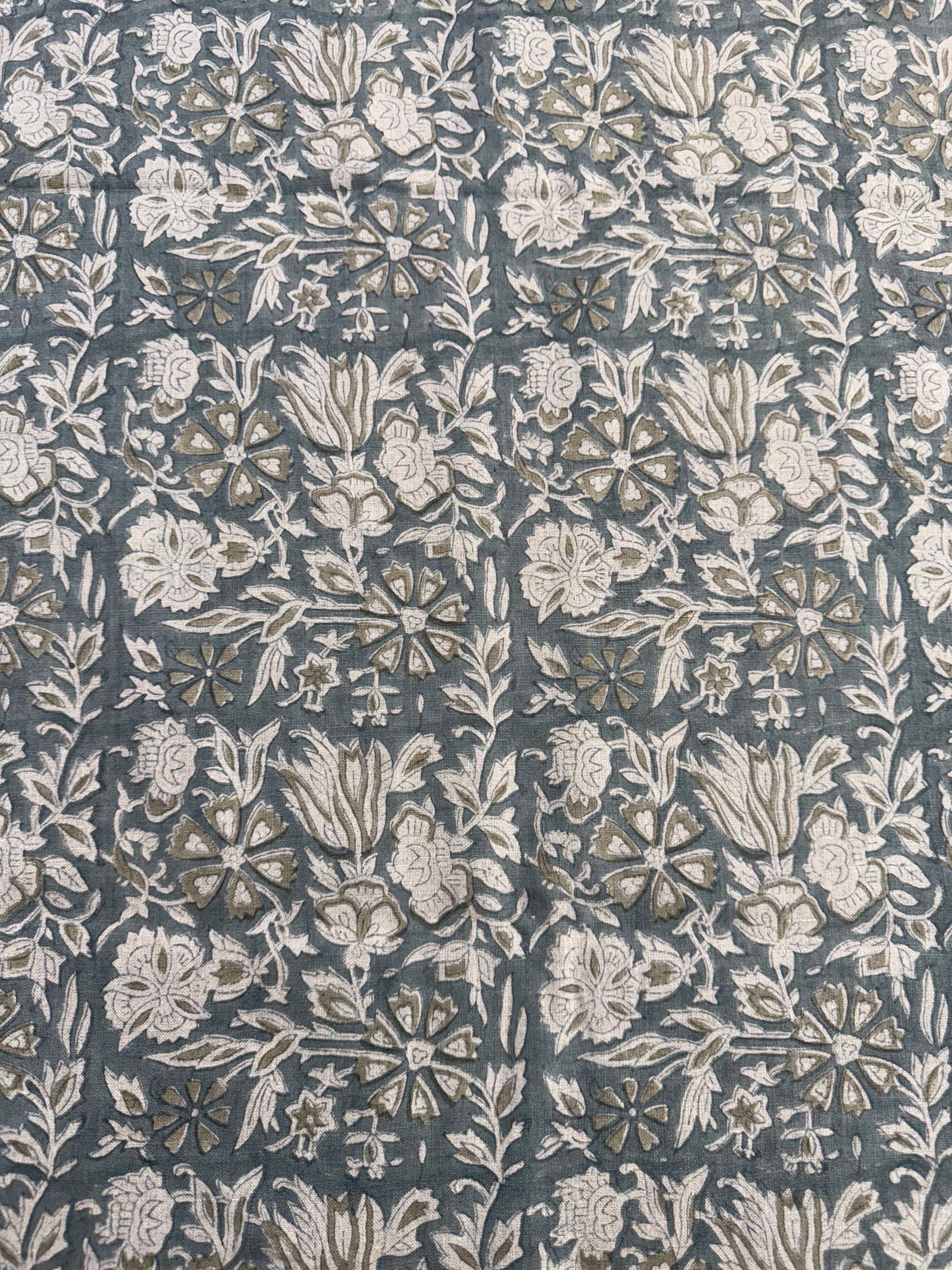 58 " iches wide Block print floral linen fabric, Modern home decor, Pillow Cushion fabric, Upholster, sewing fabric Curtains Fabric,