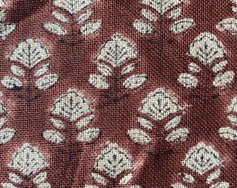 WINE//Heavy linen fabric designer Indian hand block print heavy fabric pillowcases thick linen upholstery block printing art table cover,