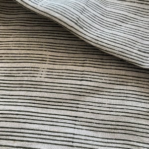 Striped Heavy Weight Linen fabric by the yard Natural Block Print MULTISTRIPE. Linen fabric for decor pillows,upholstery, curtain