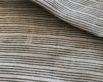 Striped Heavy Weight Linen fabric by the yard Natural Block Print MULTISTRIPE. Linen fabric for decor pillows,upholstery, curtain