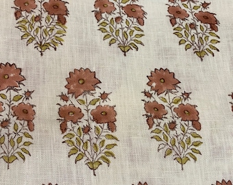 58" inches Indian Hand Block Print Fabric, Indian Linen Fabric, Block Print Fabric, Designer Floral Printing Fabric, Upholstery fabric,