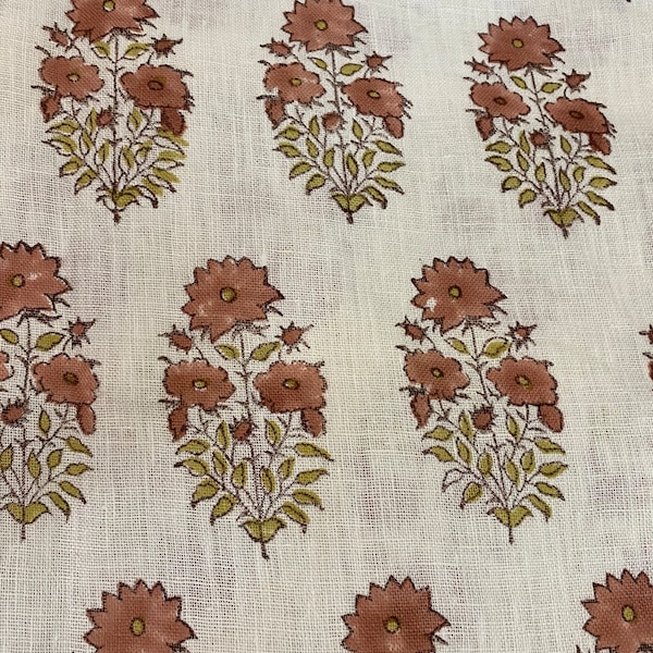 58" inches Indian Hand Block Print Fabric, Indian Linen Fabric, Block Print Fabric, Designer Floral Printing Fabric, Upholstery fabric,