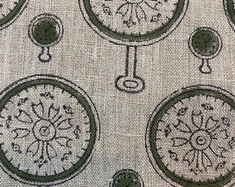 Clock Print linen fabric designer Indian hand block print heavy fabric pillowcases thick linen upholstery block printing art table cover