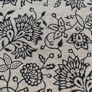 Block Print Fabric, Floral Print Linen, By the yards, Pillow Cover Fabric, For Table Cloth, Hand Woven Thick Linen Fabric For Upholstery