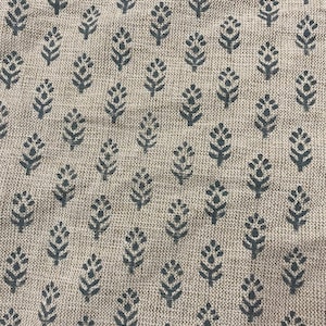 Block Print  Handloom Linen Fabric  Heavy Linen Fabric  Grey blue flower