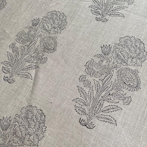 Handloom Linen Fabric - Flower Outline  block print fabric   - best for Upholstery , cushion cover , sofa/chair cover , and other crafts