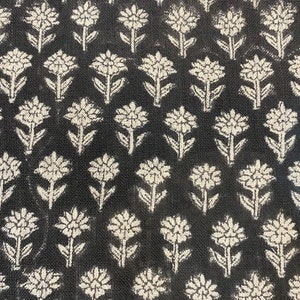 Tulsi Buti  Handloom Linen Fabric  Linen Fabric Flower Black  Colour Upholstery Fabric, Pillow Cover ,Thick Linen Fabric Natural Colour