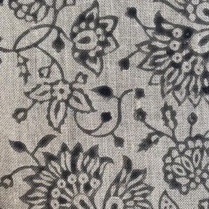 Block Print Fabric, Floral Print Linen, By the yards, Pillow Cover Fabric, For Table Cloth, Hand Woven Thick Linen Fabric For Upholstery