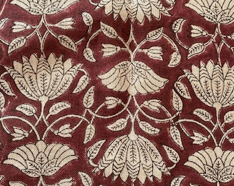 Tulip Flower , Block Print Thick Linen Fabric |  Dark Red   Floral Print Upholstery Fabric, pillow cover fabric, Curtain  Linen By The Yard
