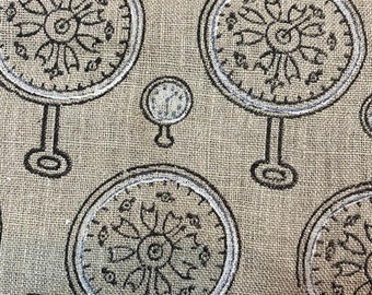 Clock Print linen fabric designer Indian hand block print heavy fabric pillowcases thick linen upholstery block printing art table cover