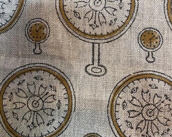 Clock Print linen fabric designer Indian hand block print heavy fabric pillowcases thick linen upholstery block printing art table cover
