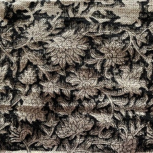 Block Print  Handloom Linen Fabric  Heavy Linen Fabric Black Flower print with outline