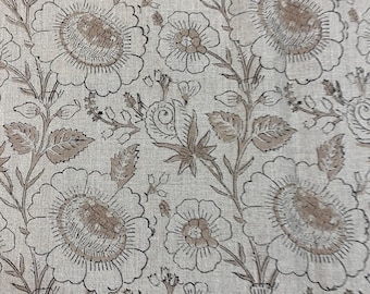 Puede incluir: Una tela beige con un patrón floral marrón. El patrón presenta una variedad de flores y hojas, todas en un estilo delicado e intrincado.