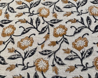 CUTTING//Block Print  Handloom Linen Fabric  Heavy Linen Fabric Multicolor flower ,pillow cover, upholstery , boho, home decor