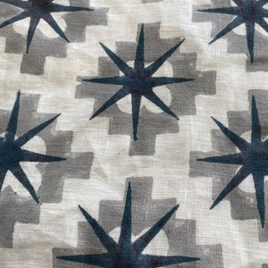 Tela de lino india con estampado de bloques a mano, tela con estampado de bloques, tela con estampado floral de diseñador, tela para tapicería, tela para fundas de almohada