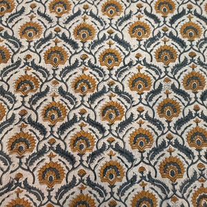 58 " iches wide Block print floral linen fabric, Modern home decor, Pillow Cushion fabric, Upholster, sewing fabric Curtains Fabric,