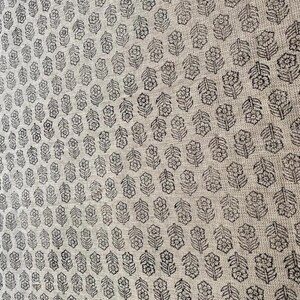 Block Print Handloom Linen Fabric Heavy Linen Fabric Black Floral Outlines print image 3