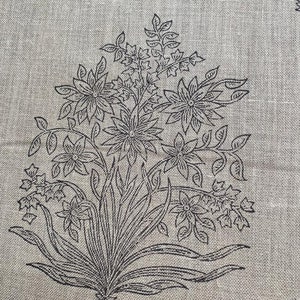 Handloom Linen Fabric - Flower Outline  block print fabric   - best for Upholstery , cushion cover , sofa/chair cover , and other crafts