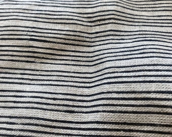 Striped Heavy Weight Linen fabric by the yard Natural Block Print MULTISTRIPE. Linen fabric for decor pillows,upholstery, curtain