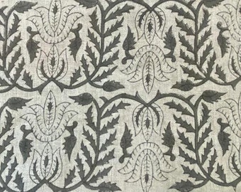 BHABHI//Block Print Fabric, Floral Print Linen, By the yards, Pillow Cover Fabric, For Table Cloth, Hand Woven Thick Linen Fabric