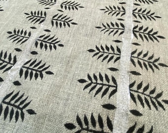 Tecido de linho tecido de linho indiano preto com linha branca, tecido de impressão em bloco, impressão floral em tecido, tecido para decoração de casa