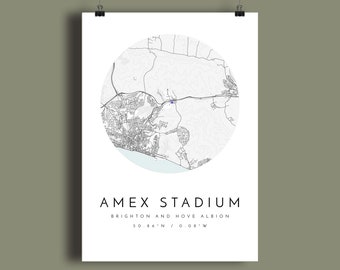 Brighton & Hove Albion FC Stadium print, Favourite Soccer team, gift for him/her, wall art map print, Gift for Dad, Fathers Day, City print